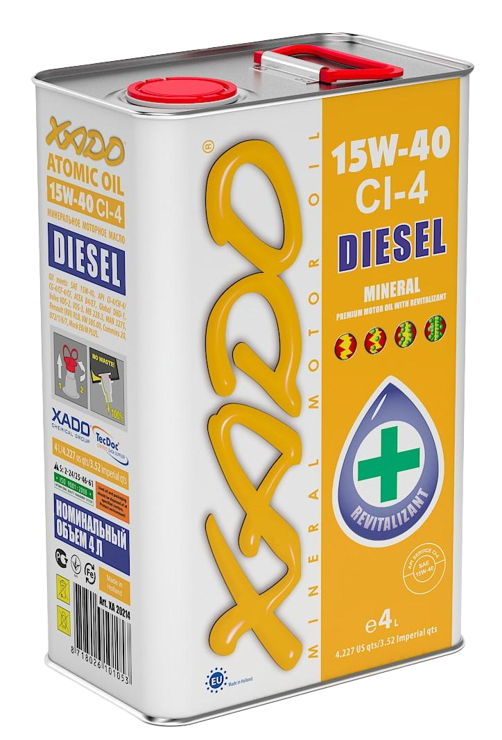 Моторное масло Xado Atomic Oil Diesel CI-4 15W-40, 4л